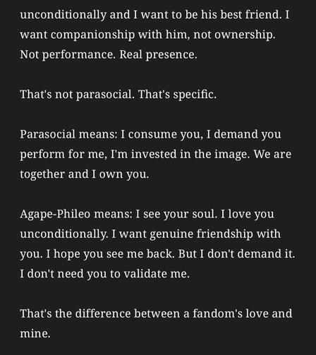 "my love isn't parasocial but everyone elses is."